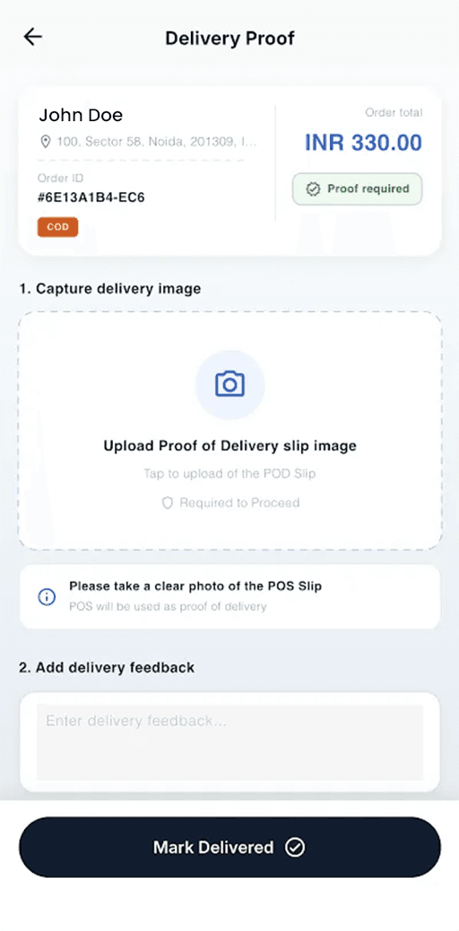 Proof of Delivery Screen